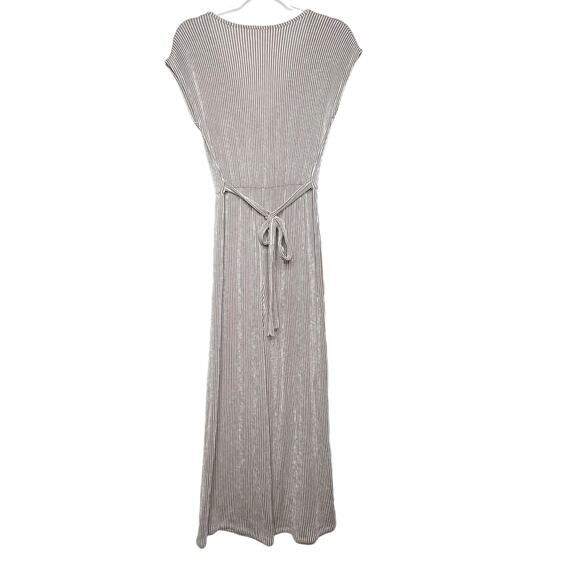 CAUTION TO THE WIND Striped Wide Leg Belted Jumpsuit Ankle Length Beige Size M - Picture 6 of 8